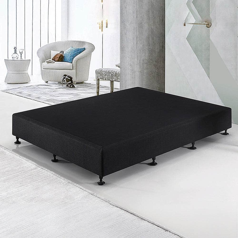 Queen Ensemble Bed Base Midnight Black Linen Fabric