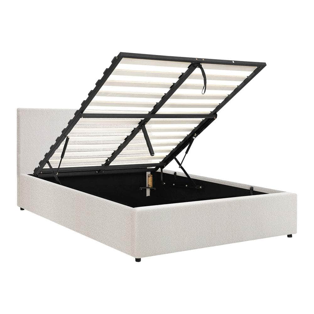 Queen/King/Single/Double Bed Frame Gas Lift Storage Base White Boucle