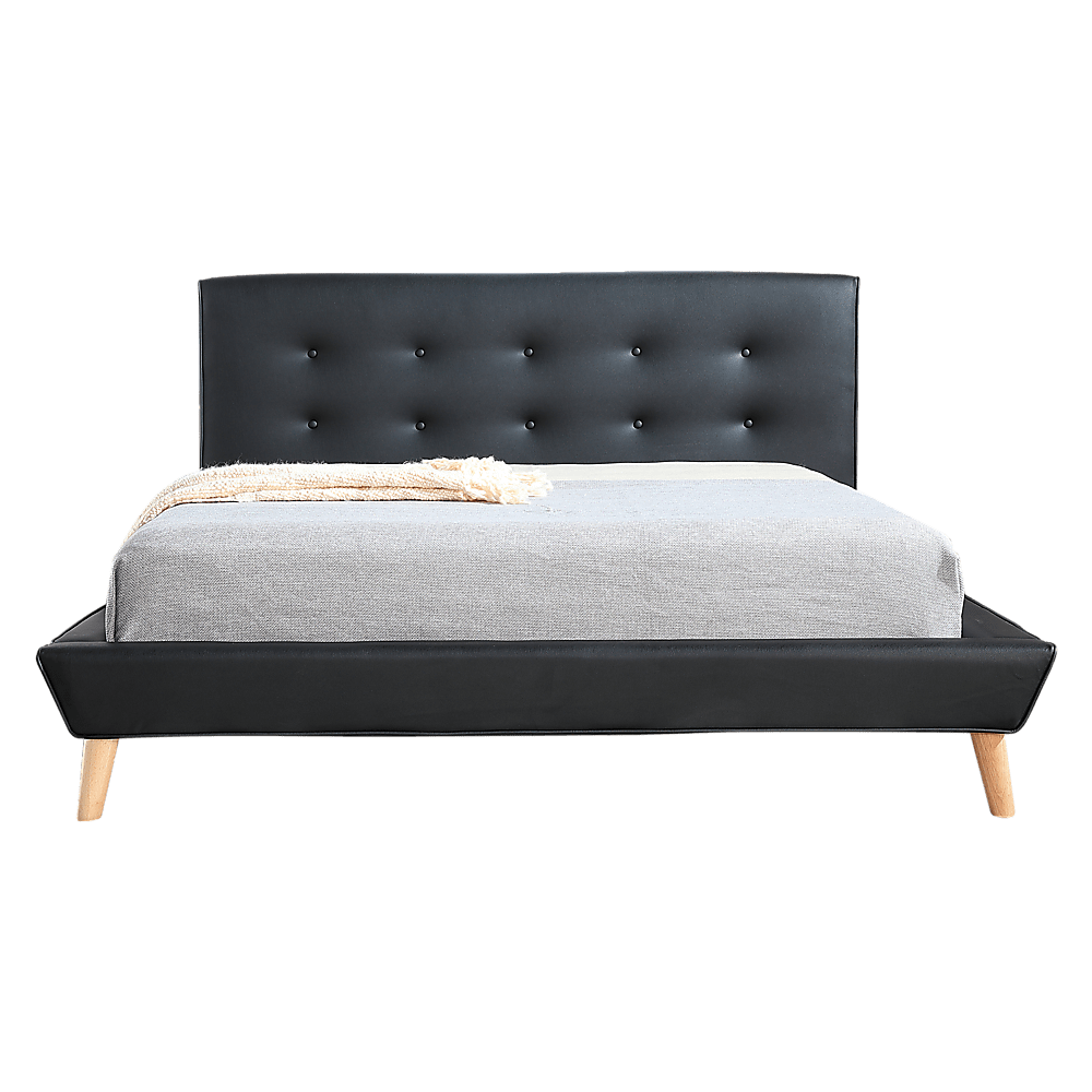 Queen PU Leather Deluxe Bed Frame Black