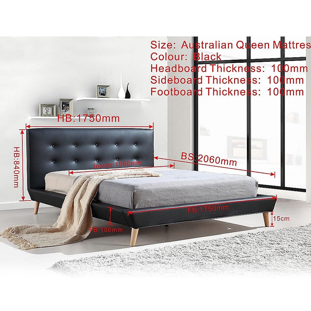 Queen PU Leather Deluxe Bed Frame Black