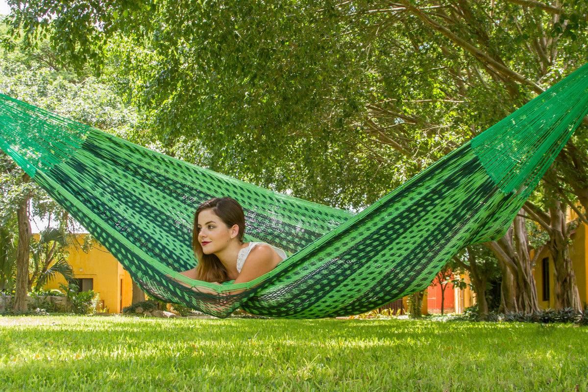 Queen Size Outdoor Cotton Mexican Hammock in Jardin Colour