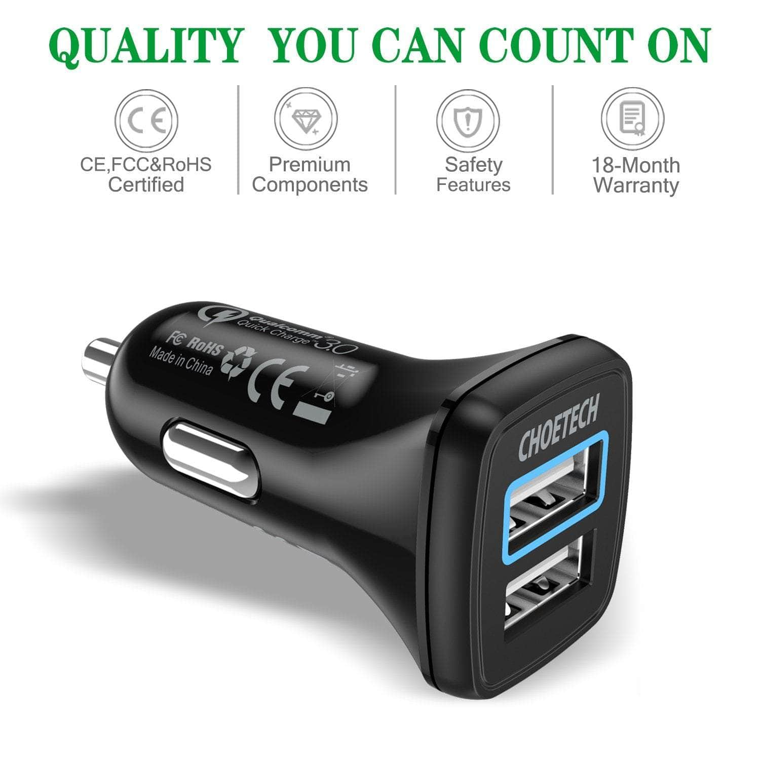 Quick Charge 3.0 Tech 30W Car Charger