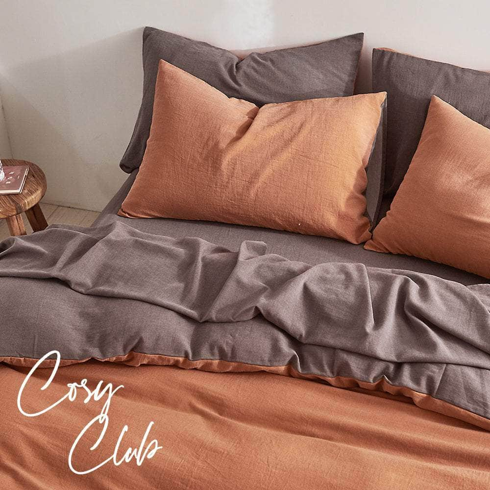 Quilt Cover Set Cotton Duvet Double Orange Brown