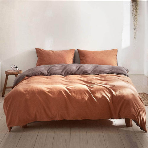 Quilt Cover Set Cotton Duvet Double Orange Brown