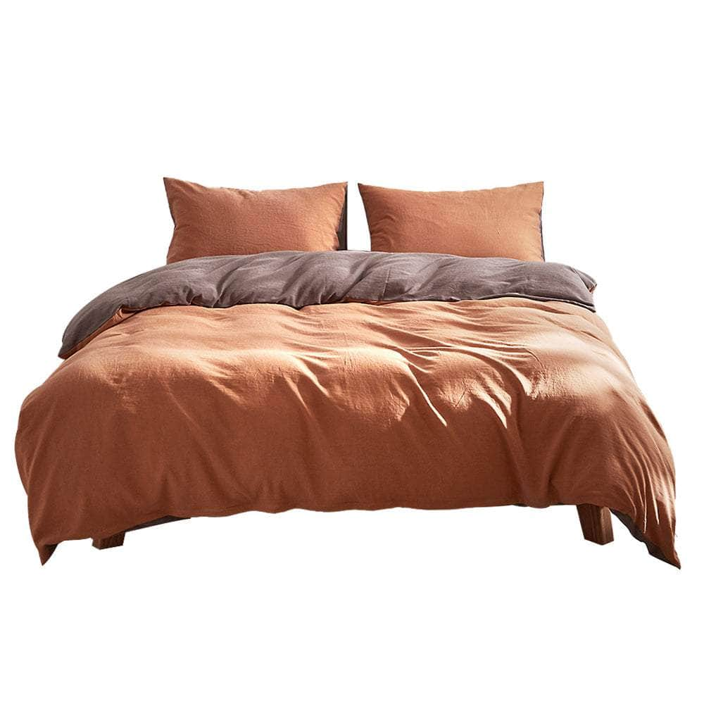 Quilt Cover Set Cotton Duvet Double Orange Brown