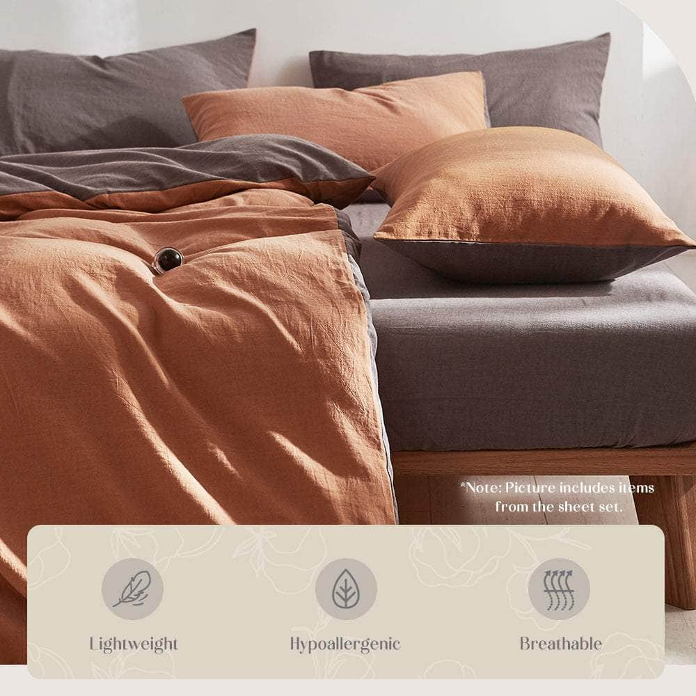 Quilt Cover Set Cotton Duvet Double Orange Brown