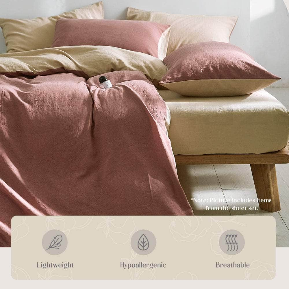 Quilt Cover Set Cotton Duvet Single Red Beige