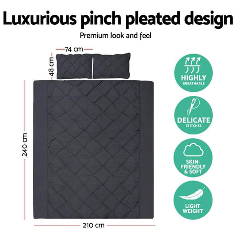 Quilt Cover Set Diamond Pinch Black King