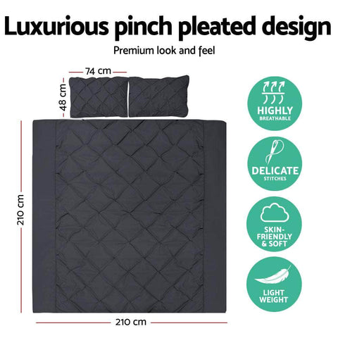 Quilt Cover Set Diamond Pinch Black Queen