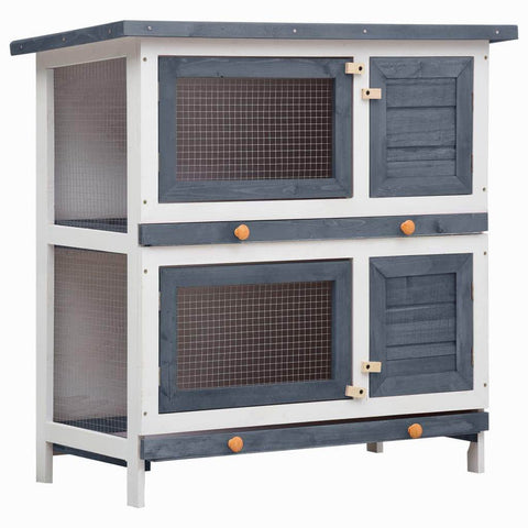 Rabbit Hutch 4 Doors Grey Wood