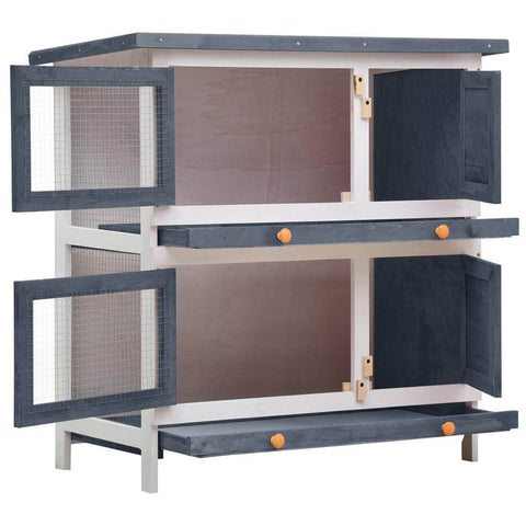 Rabbit Hutch 4 Doors Grey Wood