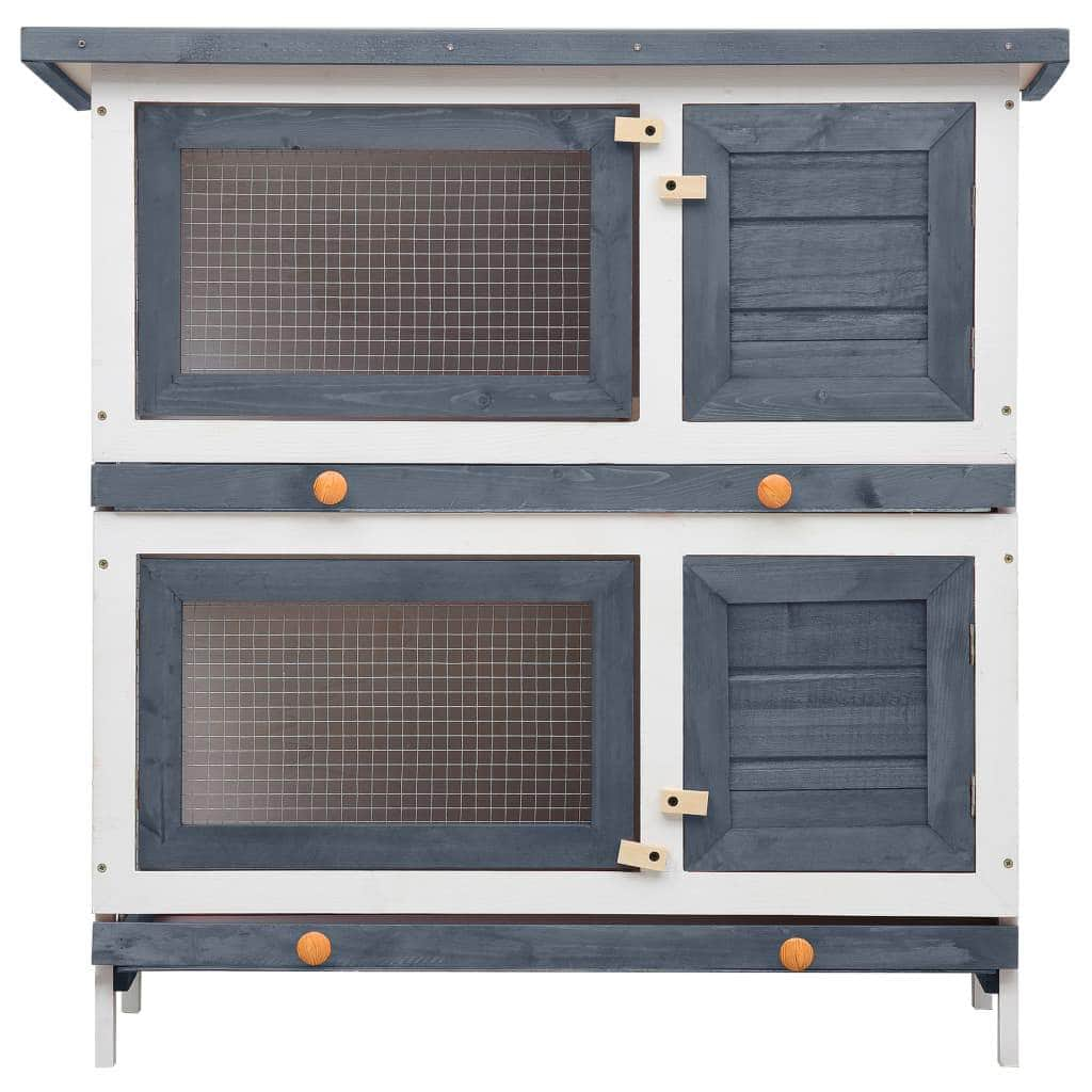 Rabbit Hutch 4 Doors Grey Wood