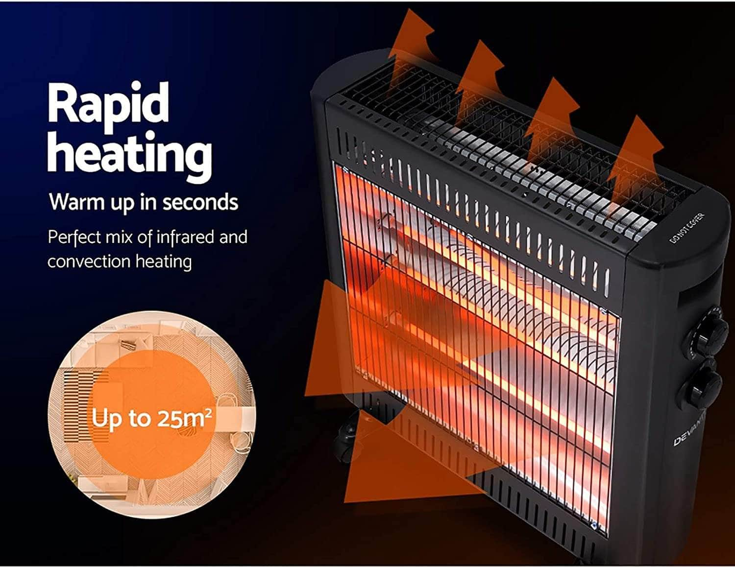 Radiant Heater, 2200W Electric Infrared Heaters for Bedroom Indoor Home Room Bat