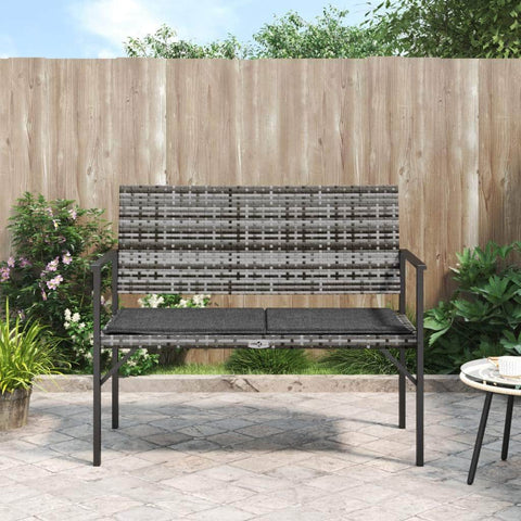 Rattan Bliss Duo: Grey 2-Seater Garden Bench with Cushion