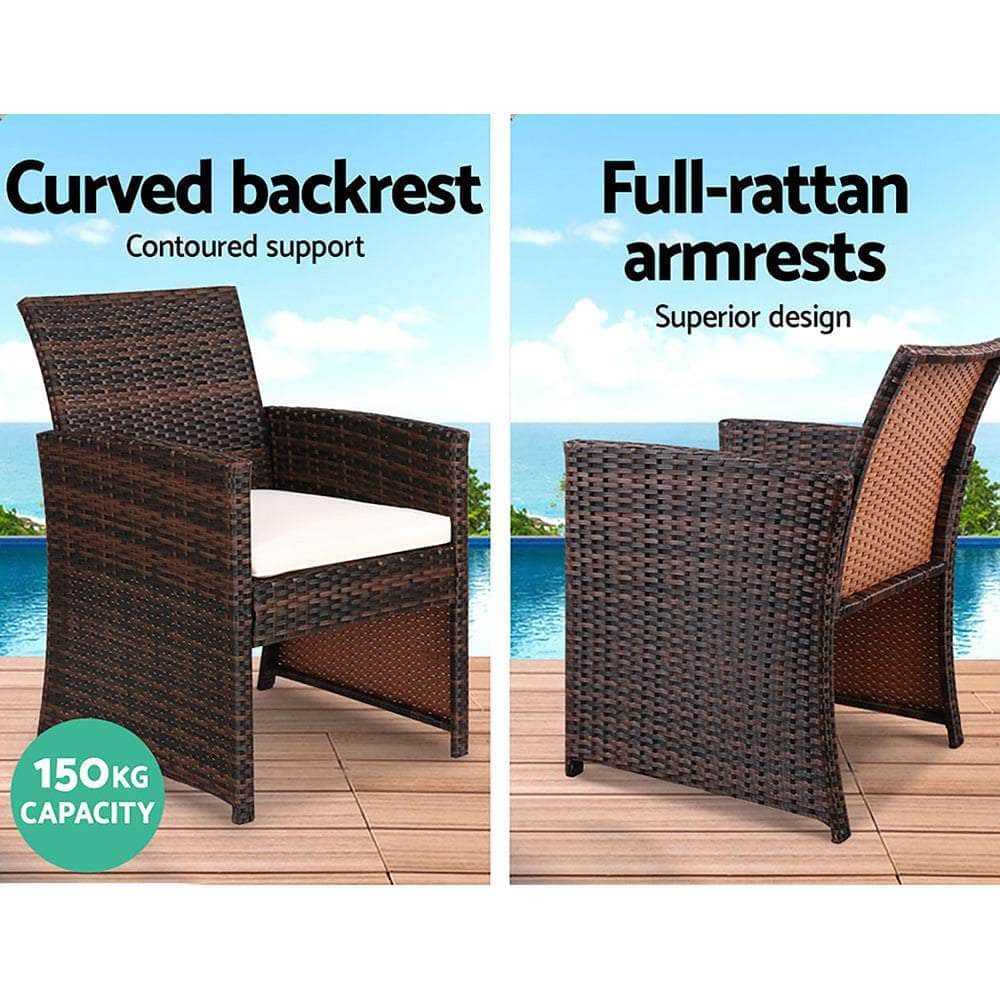 Rattan Furniture Outdoor Lounge Setting Wicker Dining Set W/Storage Cover Brown