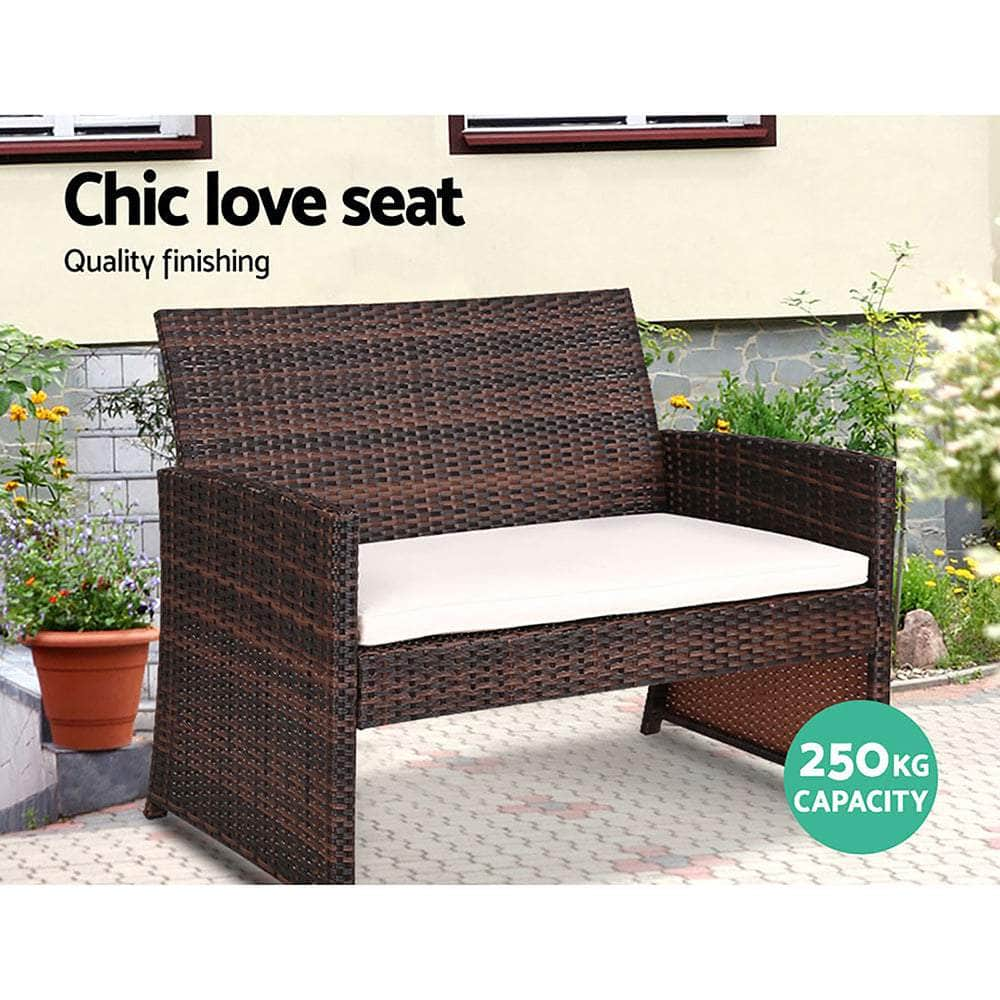 Rattan Furniture Outdoor Lounge Setting Wicker Dining Set W/Storage Cover Brown