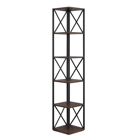 Nora 5-Tier Corner Bookshelf - Walnut/Black