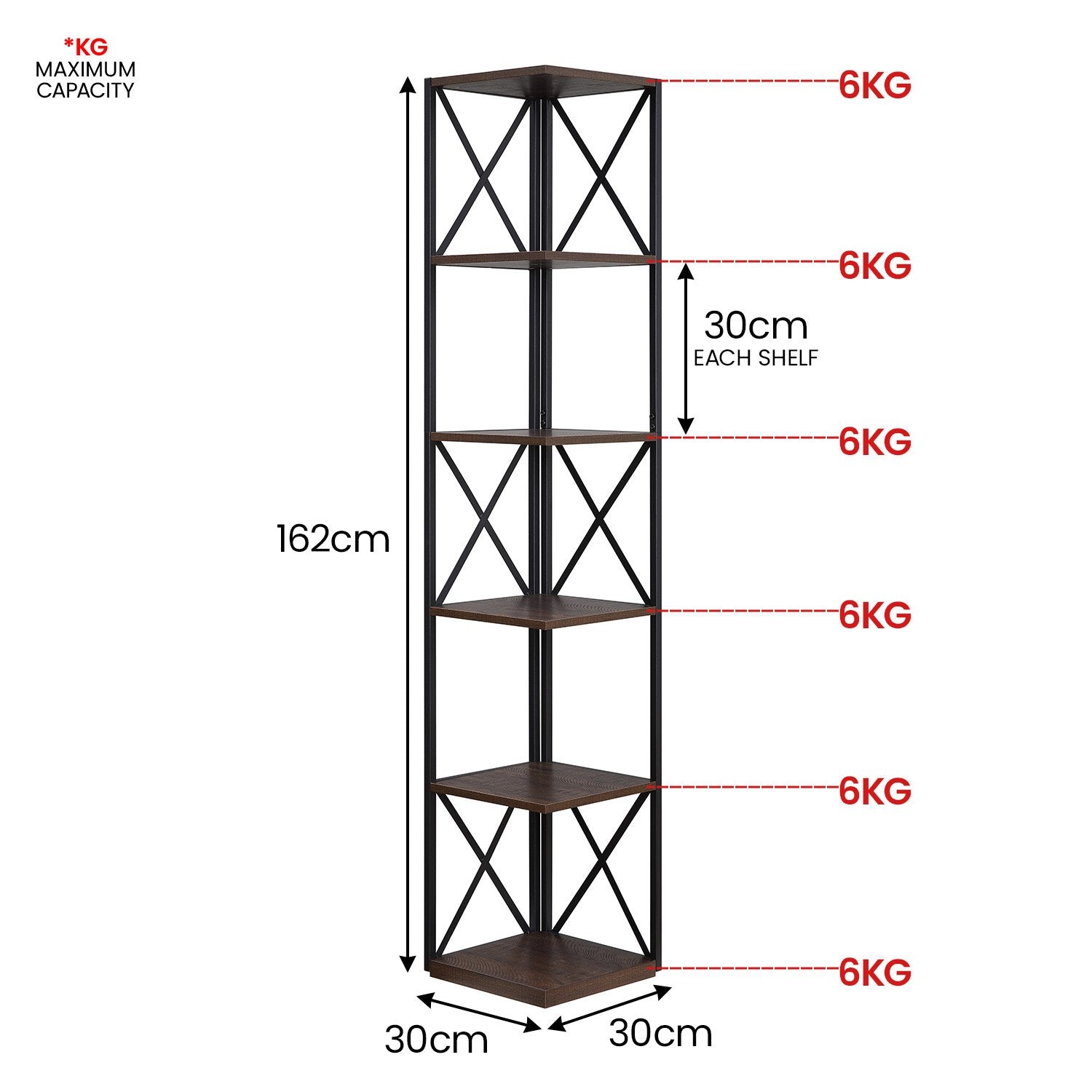 Nora 5-Tier Corner Bookshelf - Walnut/Black