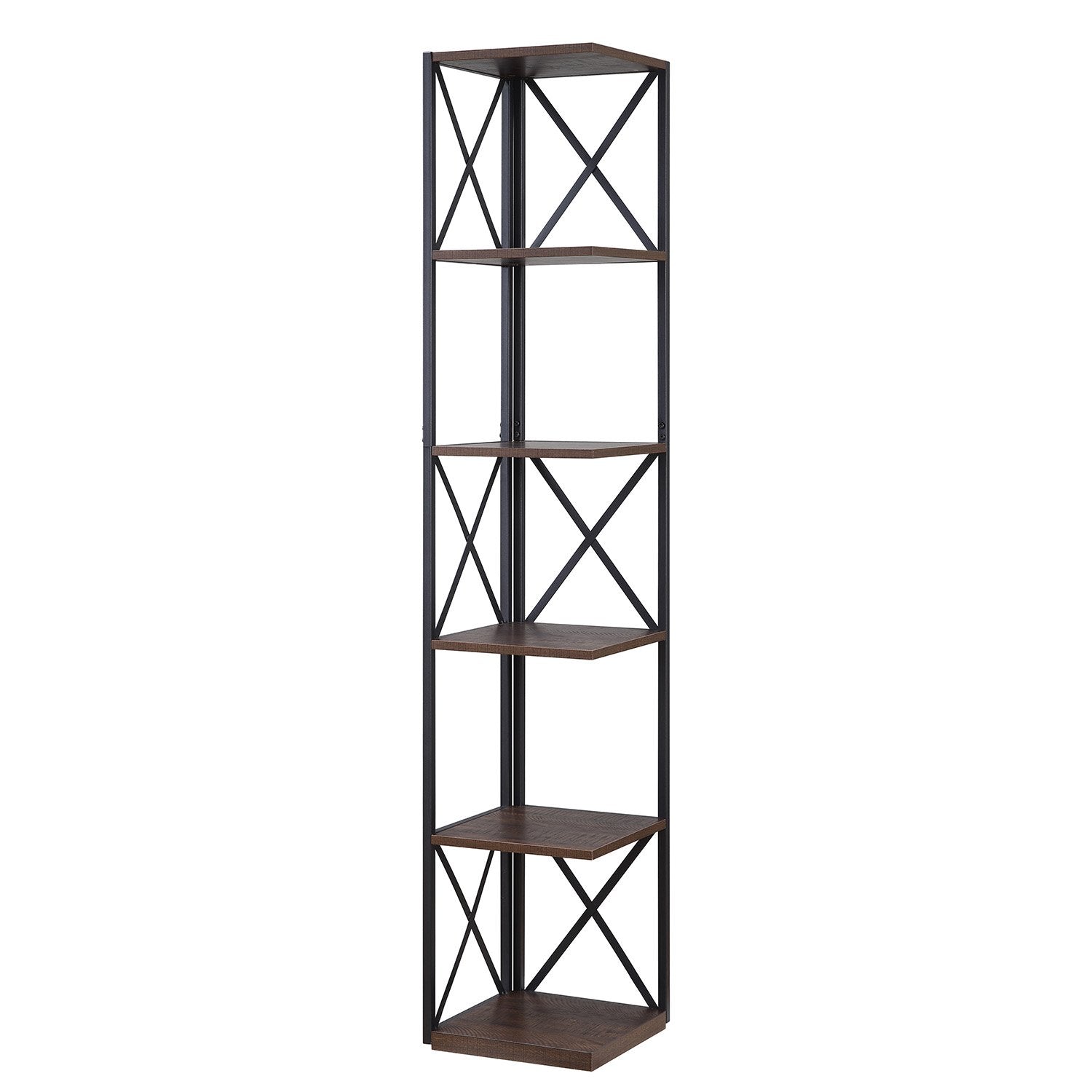 Nora 5-Tier Corner Bookshelf - Walnut/Black