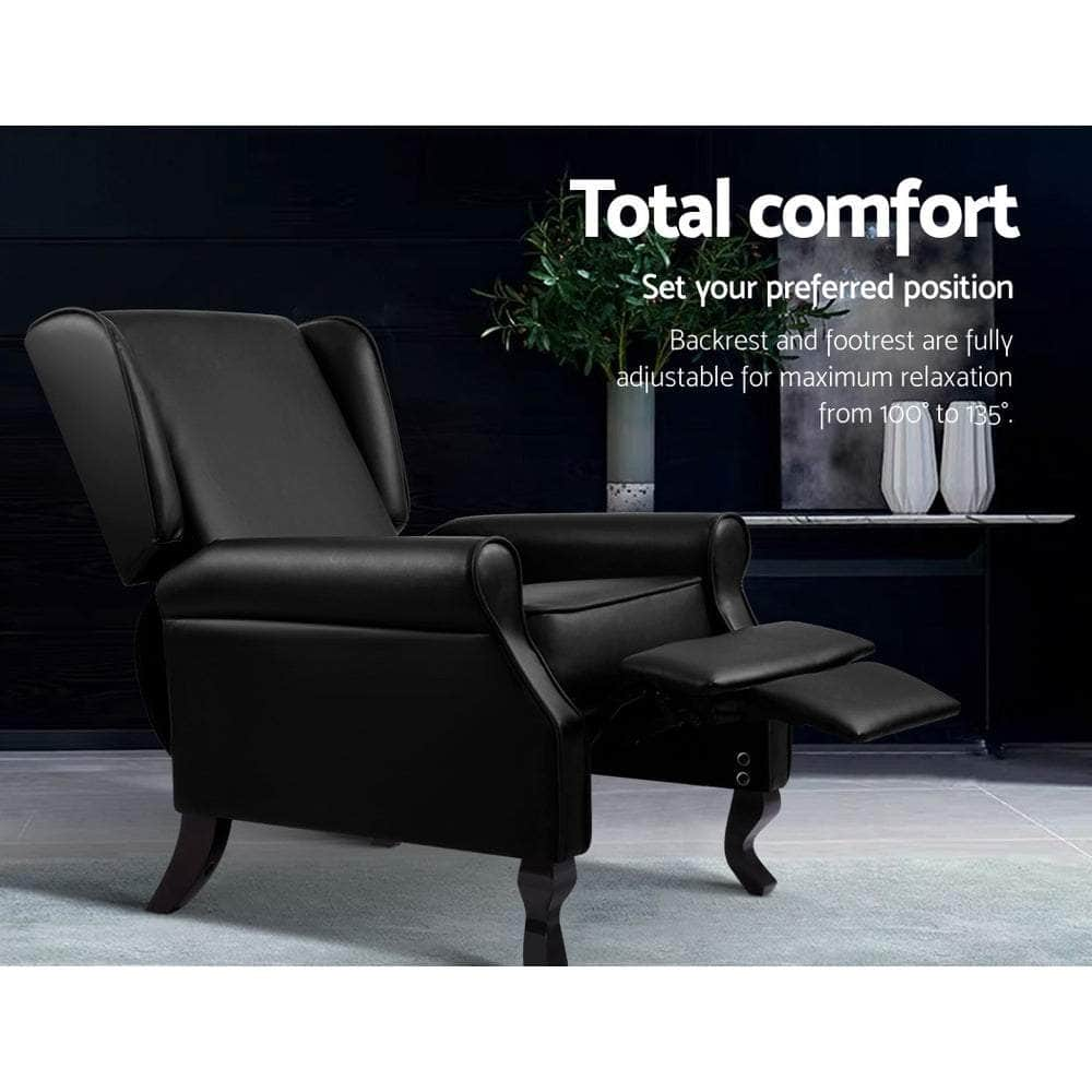 Recliner Armchair Black Leather Domini