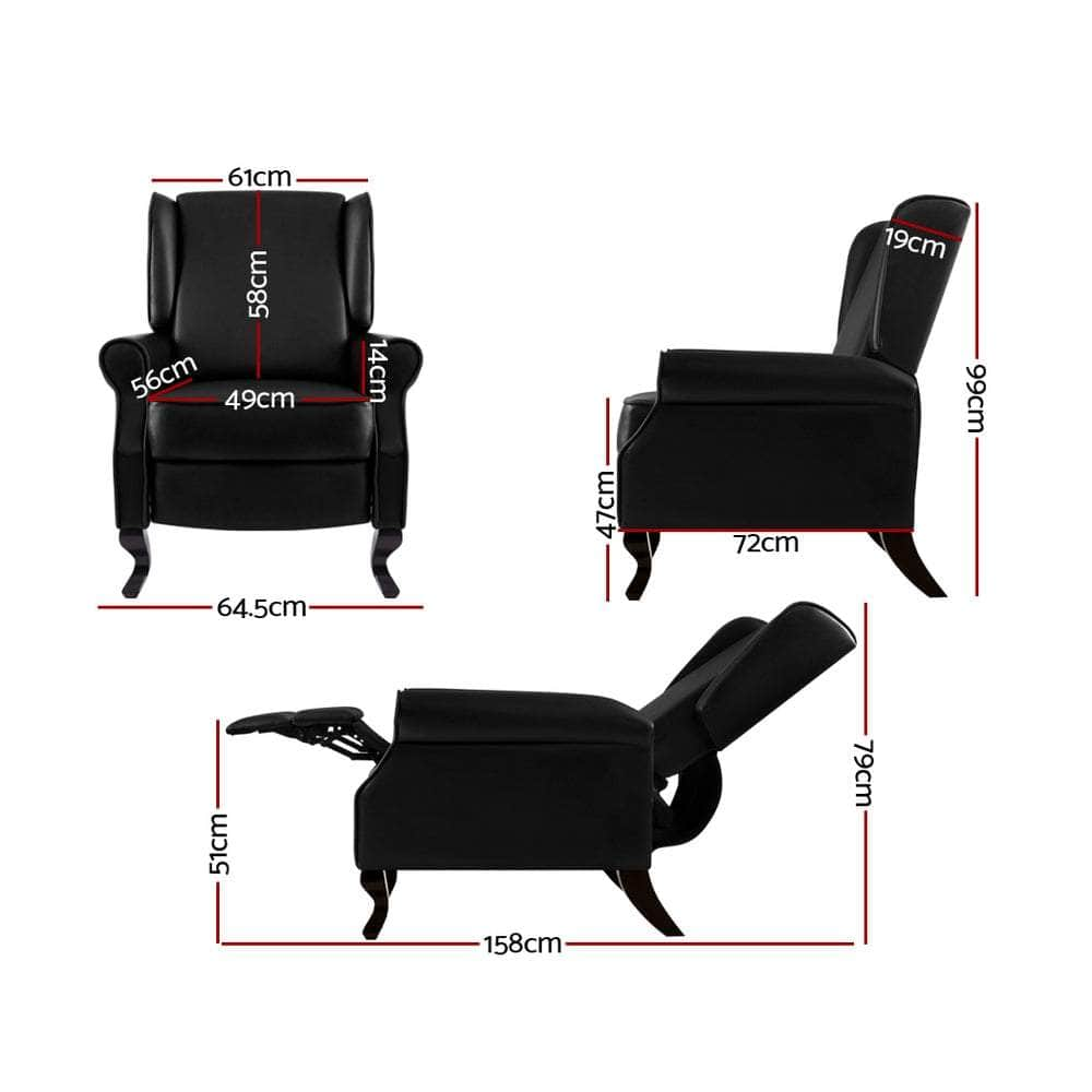 Recliner Armchair Black Leather Domini