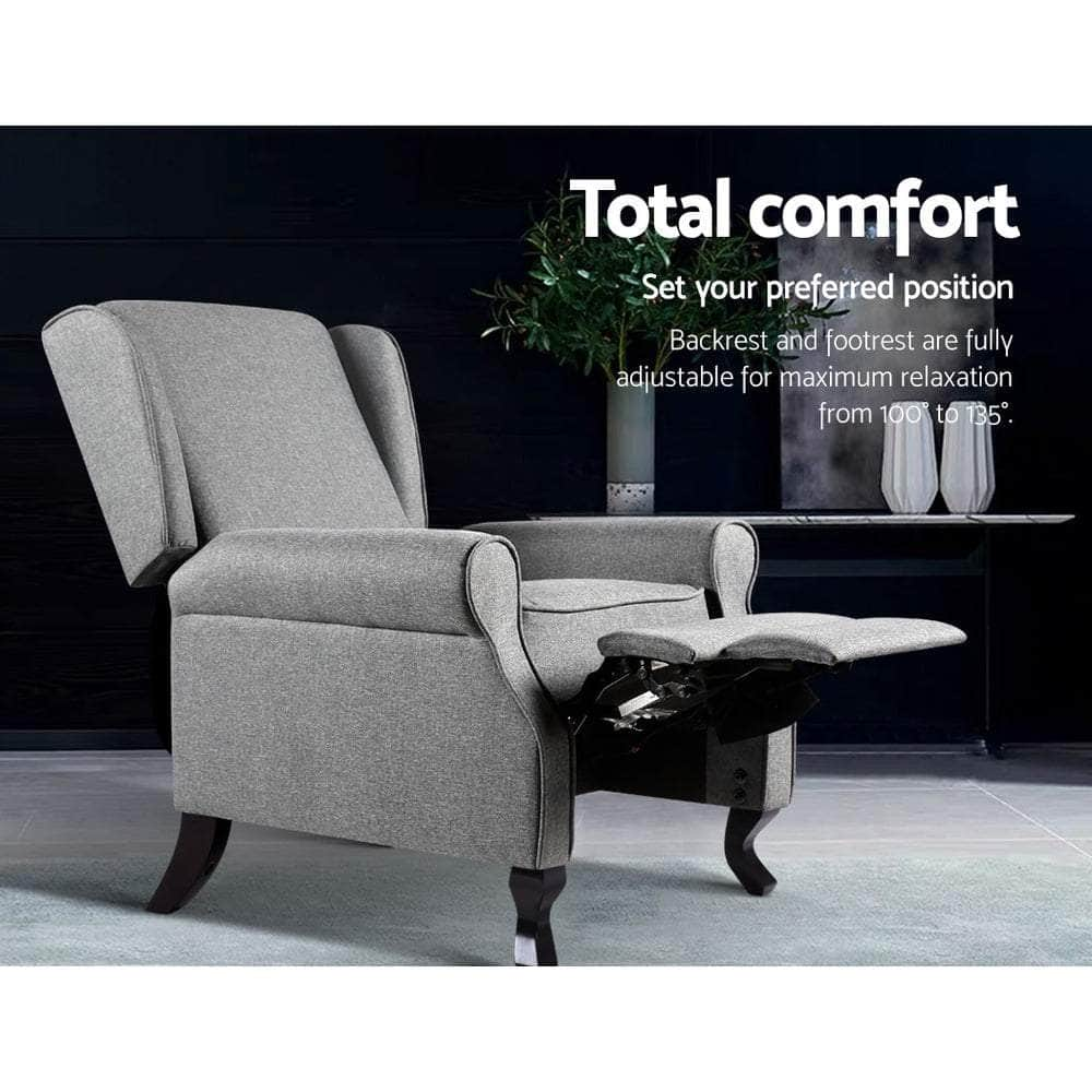 Recliner Armchair Grey Fabric Domini