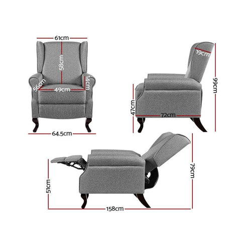 Recliner Armchair Grey Fabric Domini