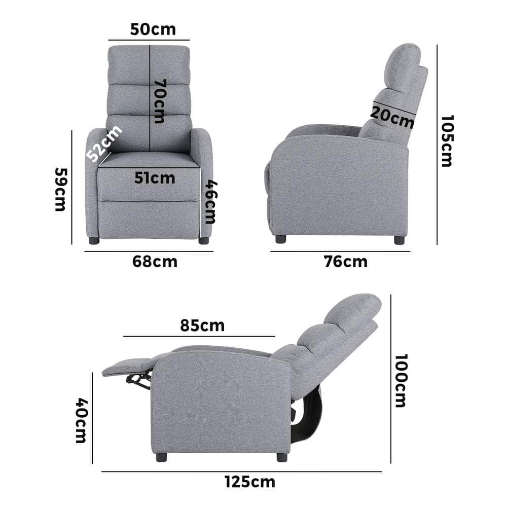 Recliner Chair Armchair Adjustable Sofa Lounge Polyester Grey