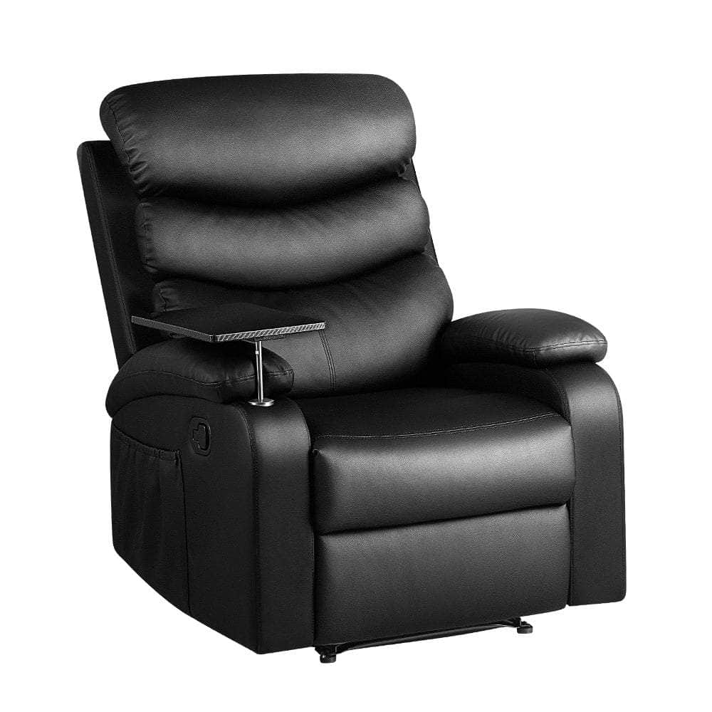 Recliner Chair Armchair Lounge Sofa Chairs Couch Leather Black Tray Table