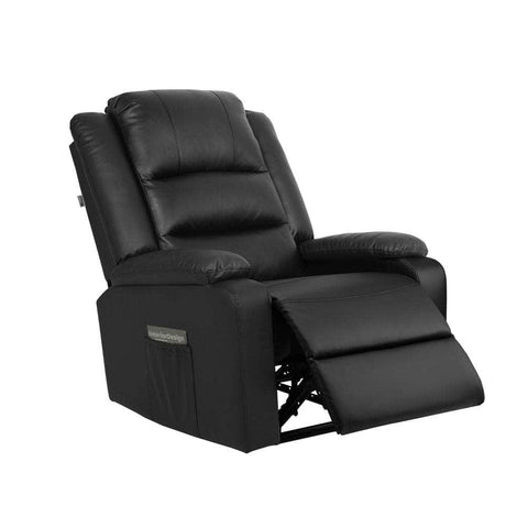 Recliner Chair Armchair with Side Pocket Leather Black