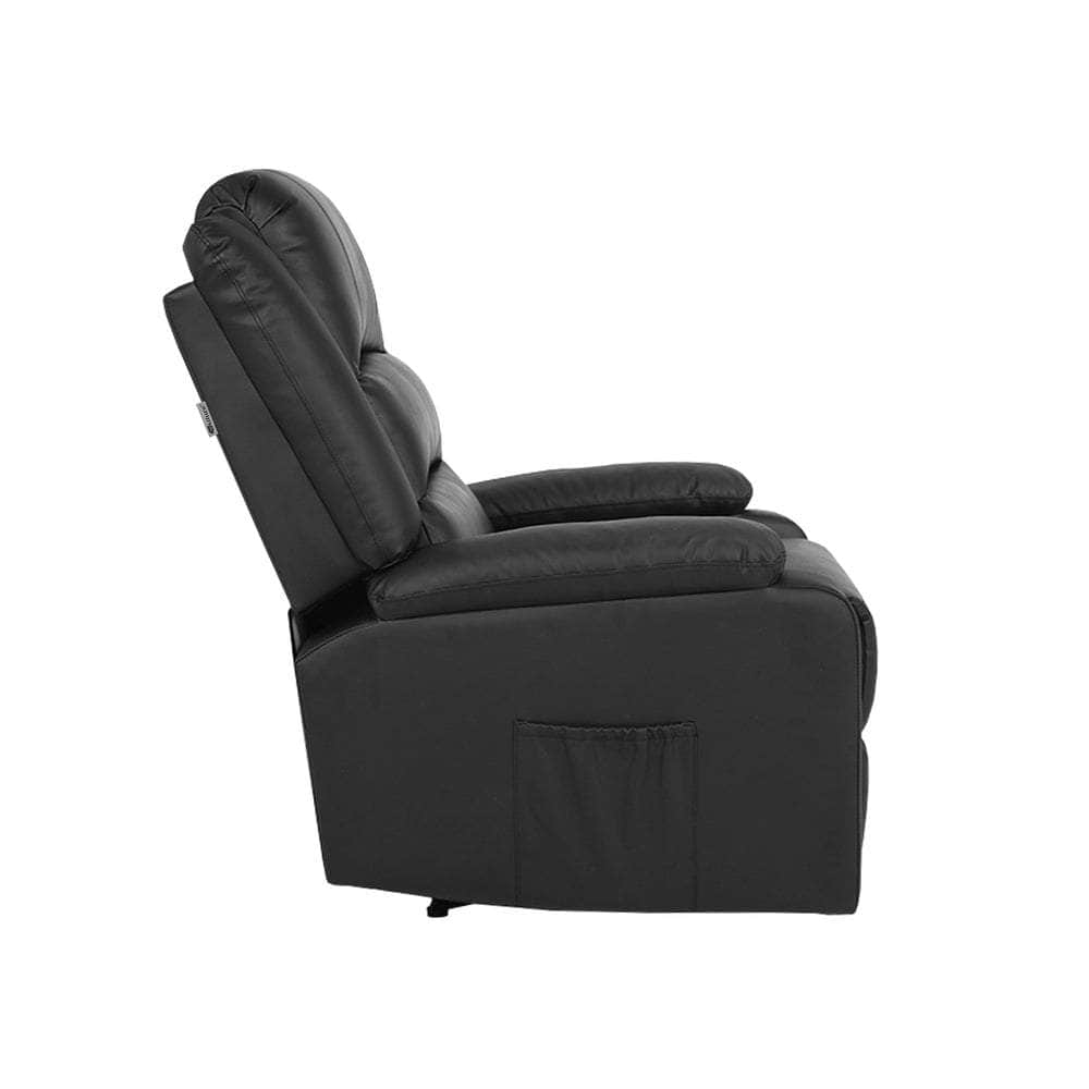 Recliner Chair Armchair with Side Pocket Leather Black