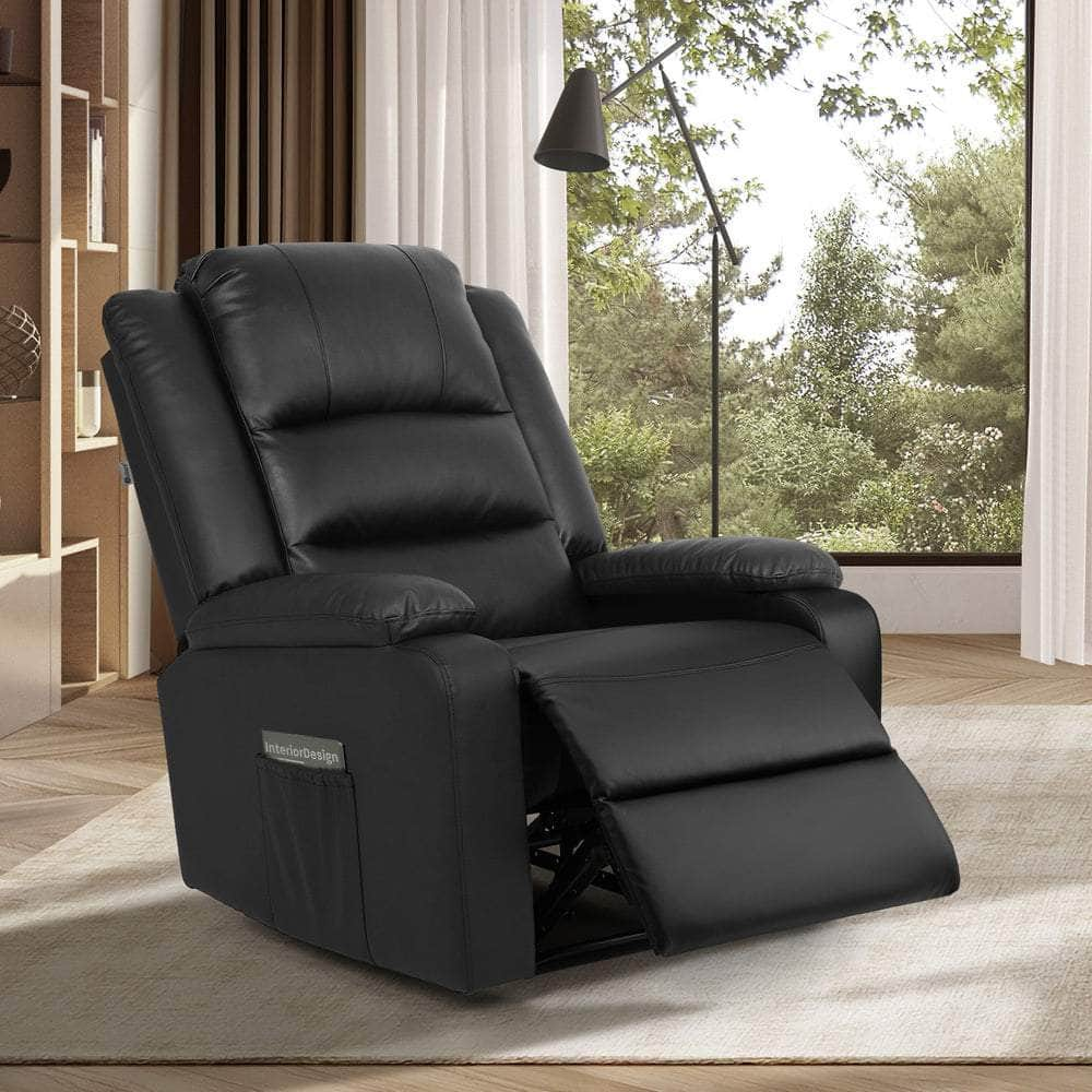 Recliner Chair Armchair with Side Pocket Leather Black