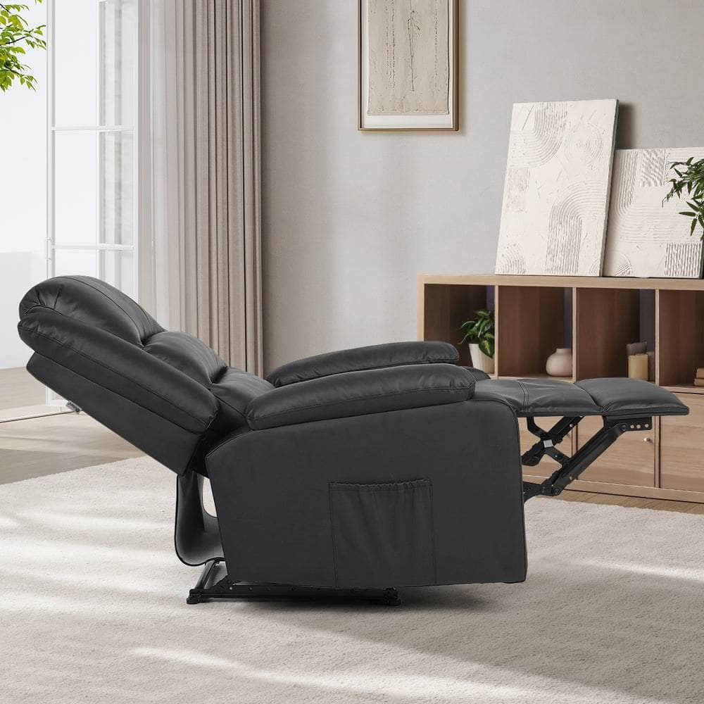 Recliner Chair Armchair with Side Pocket Leather Black