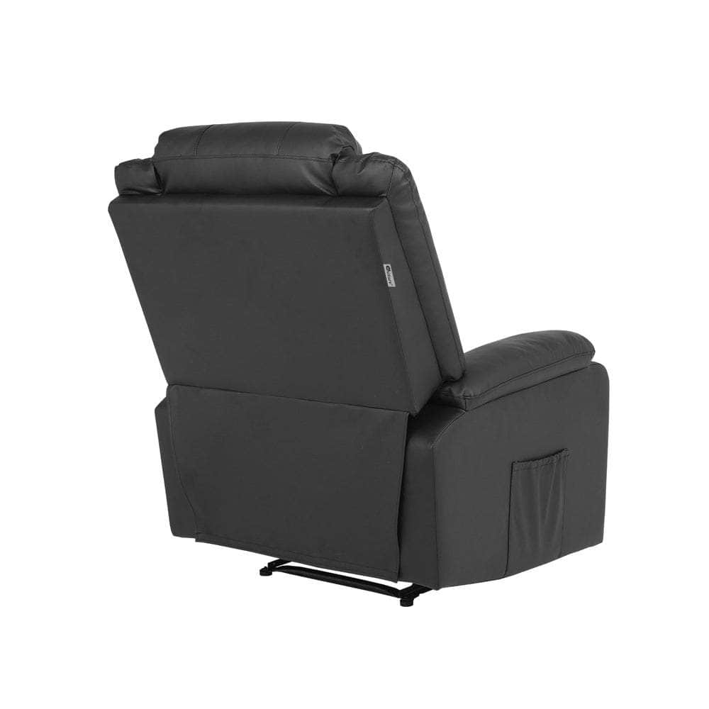 Recliner Chair Armchair with Side Pocket Leather Black