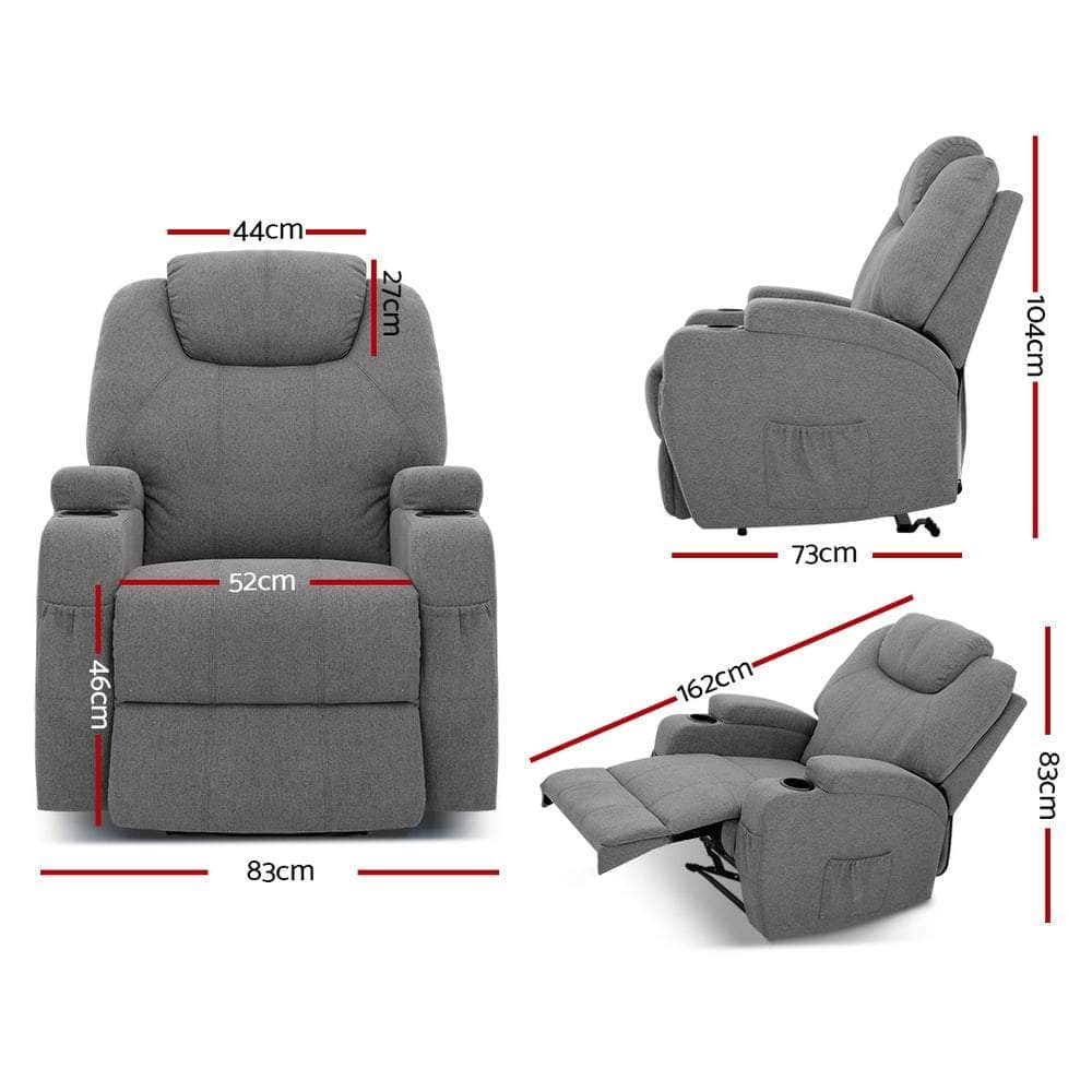 Recliner Chair Electric Massage Chairs Heated Lounge Sofa Fabric Grey