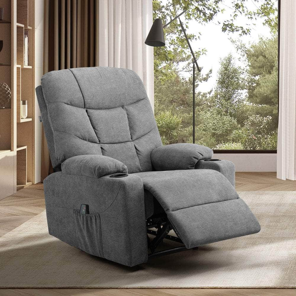 Recliner Chair Electric Massage Chairs Heated Polyester Grey