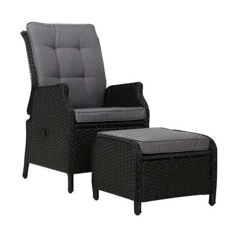 Recliner Chair Sun Lounge Wicker Lounger Outdoor Furniture Patio Black