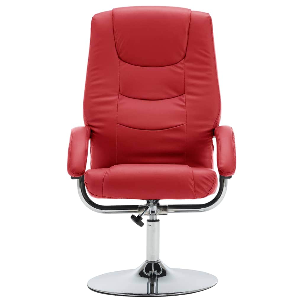 Reclining Chair with Footstool Red faux Leather