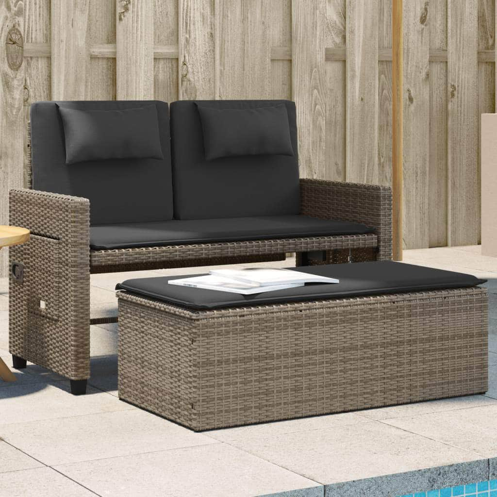 Reclining Garden Bench with Cushions-Black Poly Rattan