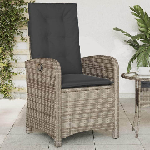 Reclining Garden Chair with Cushions- Black Poly Rattan