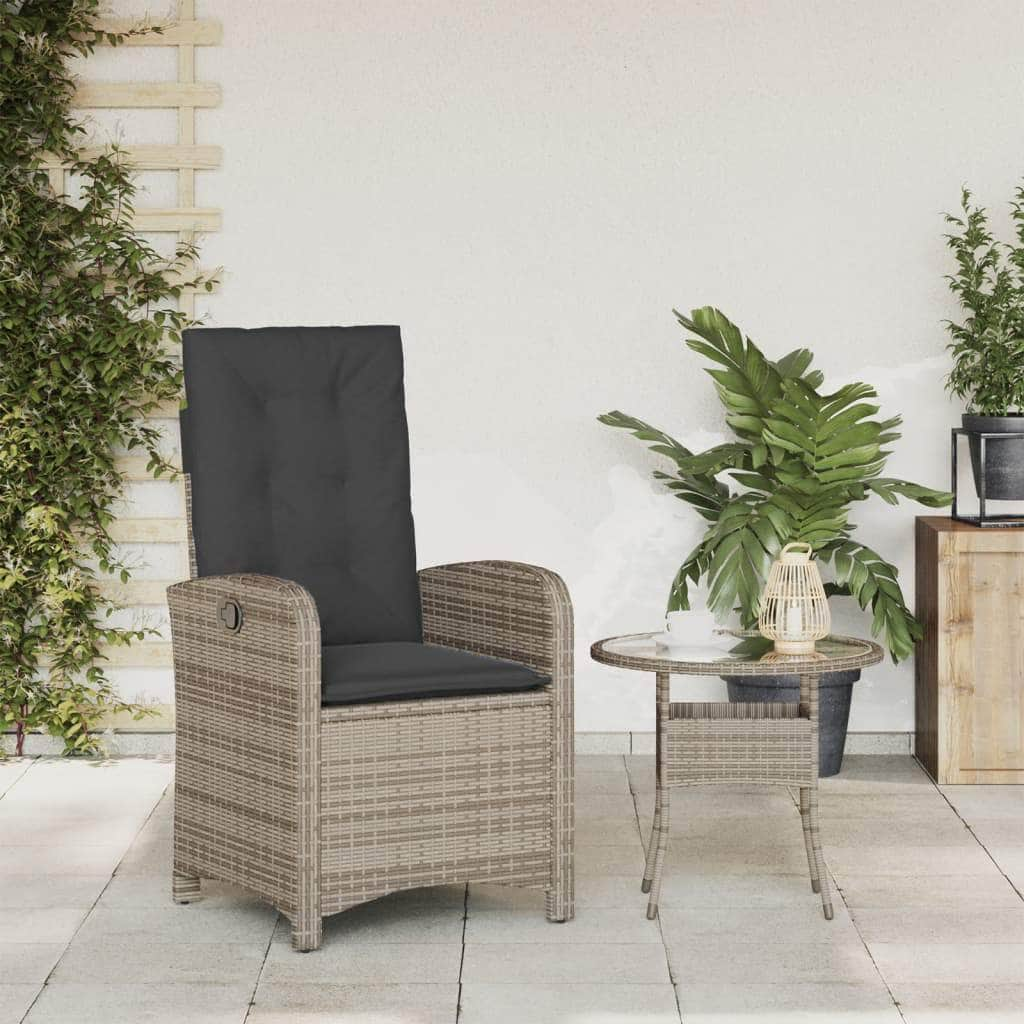 Reclining Garden Chair with Cushions- Black Poly Rattan