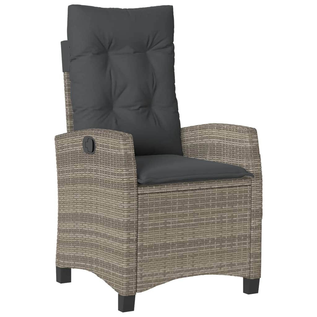 Reclining Garden Chair with Cushions Black Poly Rattan