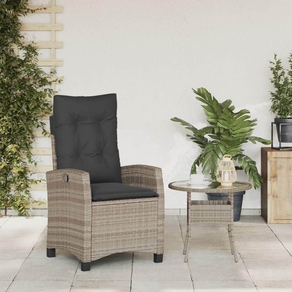 Reclining Garden Chair with Cushions Black Poly Rattan