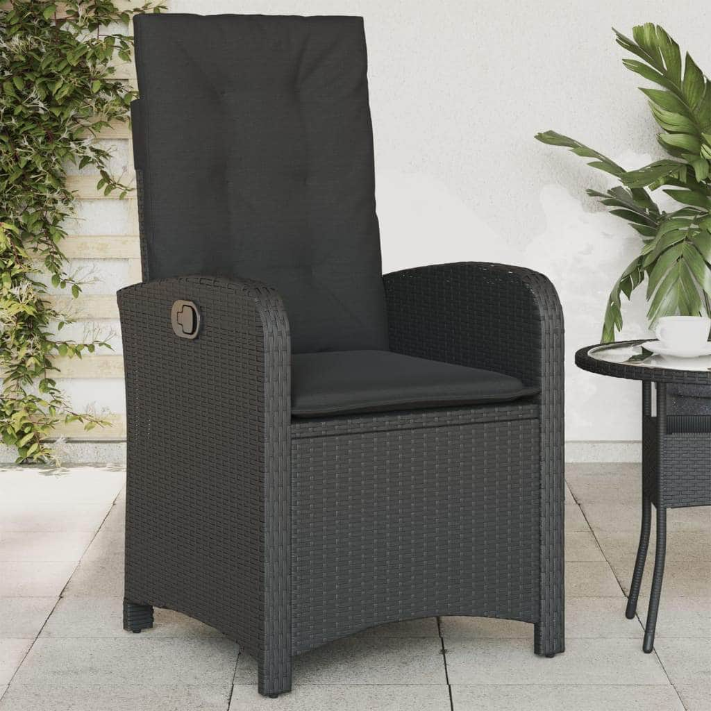 Reclining Garden Chairs 2 pcs with Cushions-Black Poly Rattan