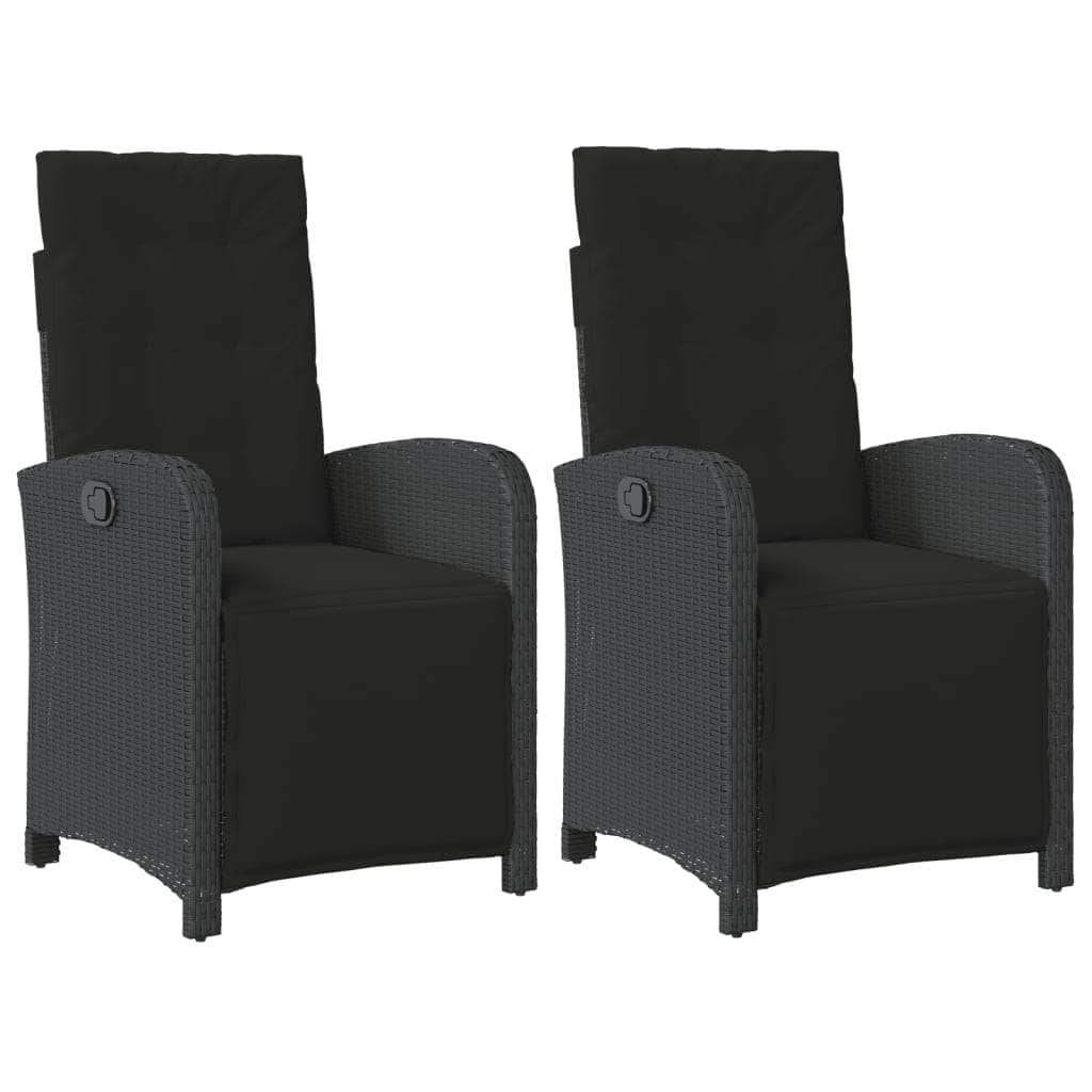 Reclining Garden Chairs 2 pcs with Footrest Black-Poly Rattan