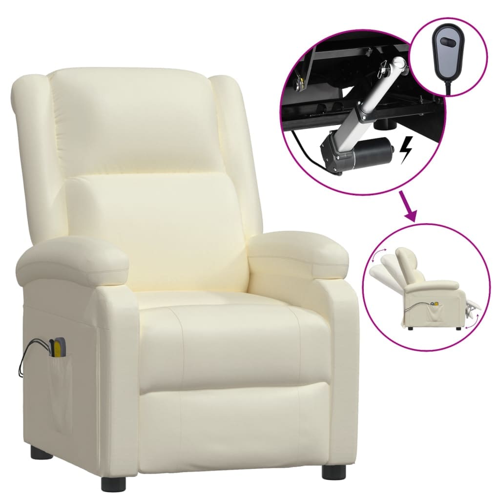 RelaxaTouch: Creamy Faux Leather Electric Massage Chair