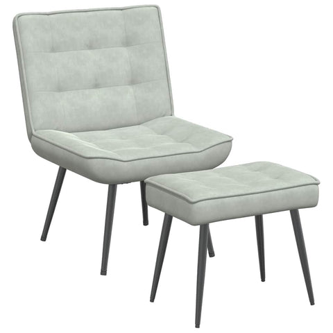 Relaxing Chair with Stool Light Grey Velvet