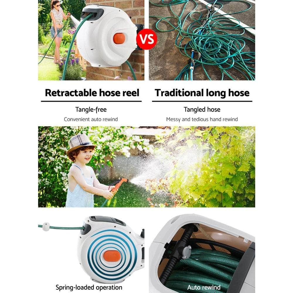 Retractable Hose Reel 30M Garden Water Brass Spray Gun Auto Rewind