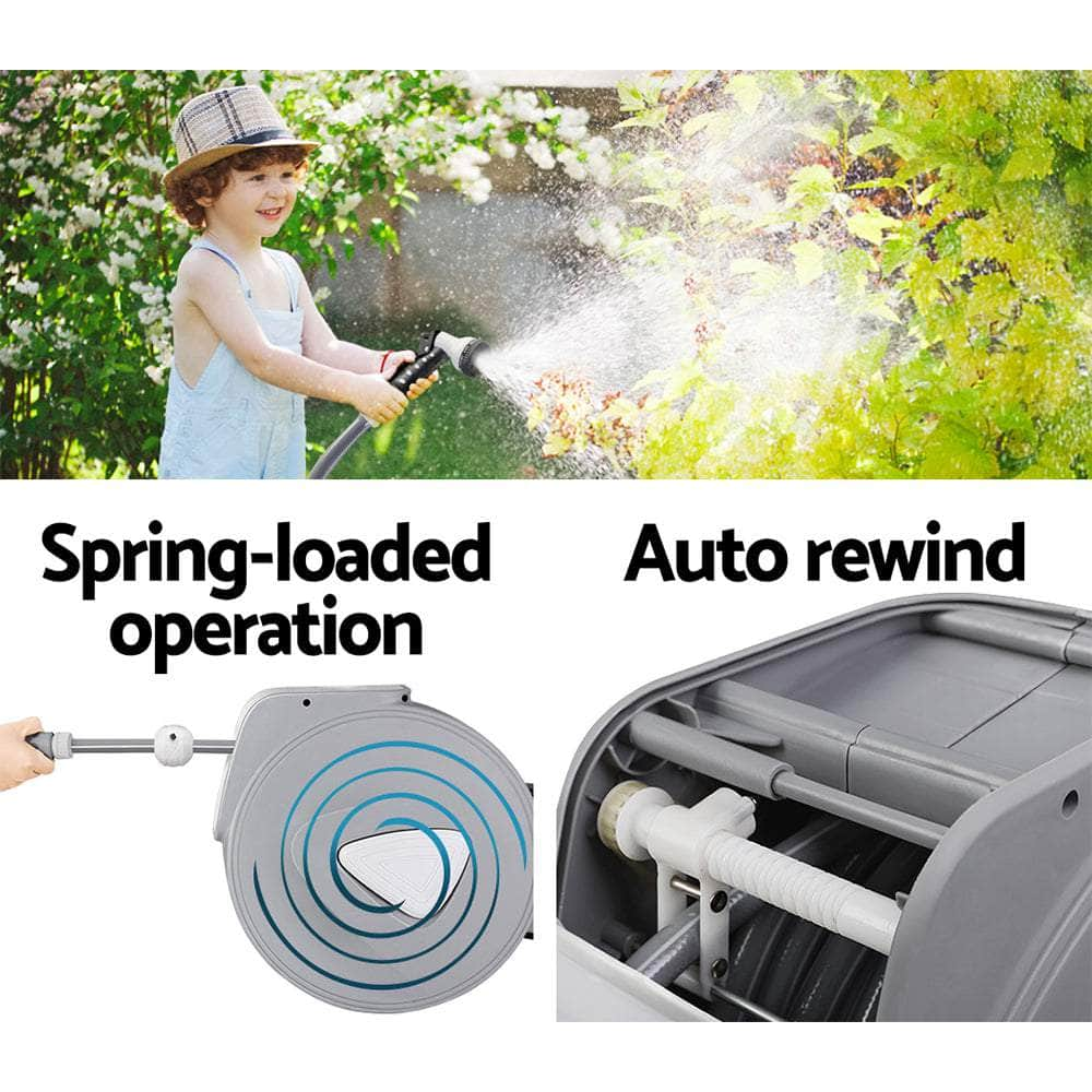 Retractable Water Hose Reel 10M Garden Storage AutoRewind Spray Gun,8 Bar