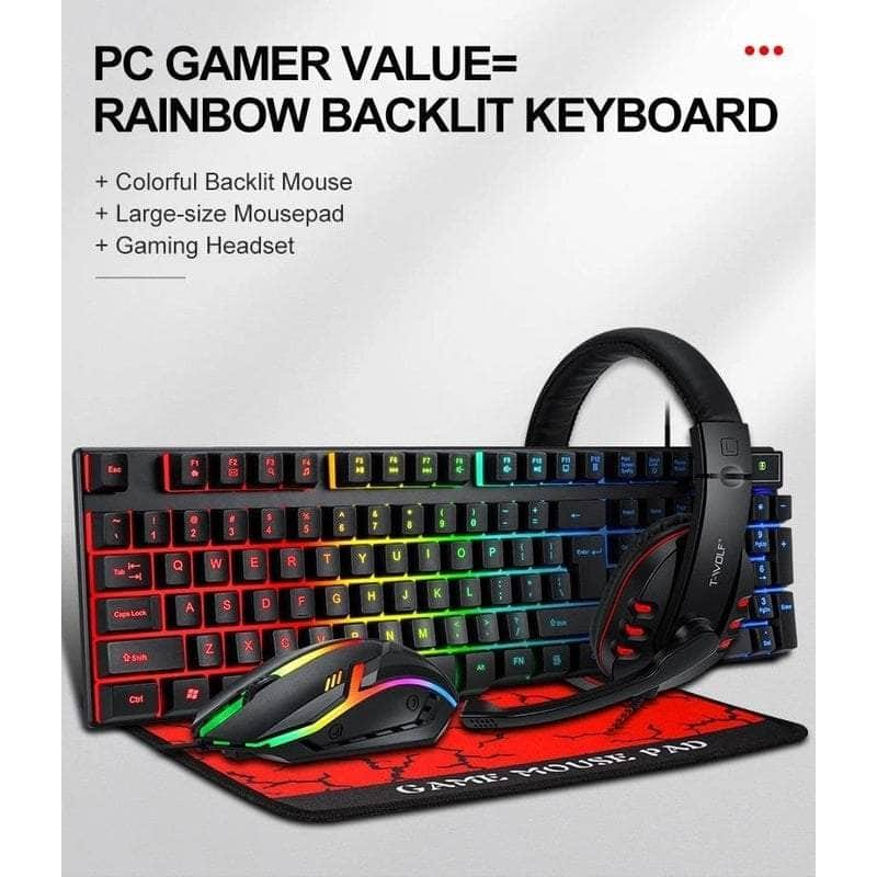 Rgb 4-Pcs Gaming Keyboard/Mouse/Headphone/Mouse Pad Kit Set